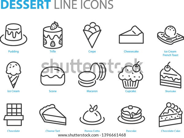 クレープ 甘い ケーキ アイスクリーム スコーン チョコなどのデザートアイコンのセット のベクター画像素材 ロイヤリティフリー