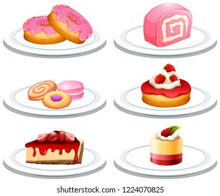 Set of dessert on plate illustration