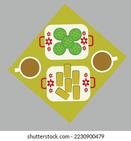 Set of dessert on table. A vector illustration of Chinese New Year Desserts