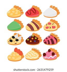 Set of dessert slice pie sweet with different variant taste