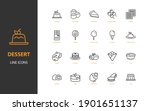 set of dessert thin line icons, cake, sweet, bakery
