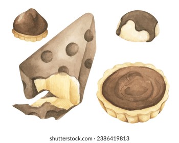 Set of dessert. Watercolor illustration.