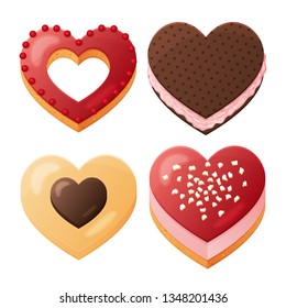 Set of desserts, cakes, candy and food. Cartoon style. romantic set. Vector illustration.