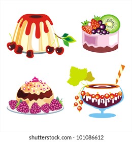 Set of desserts and  cakes with different berries and fruits