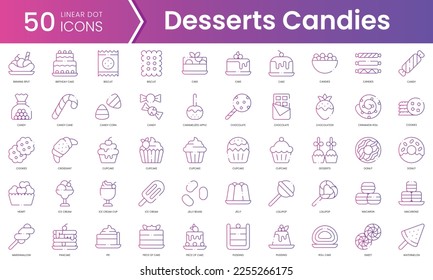 Set of desserts candies icons. Gradient style icon bundle. Vector Illustration