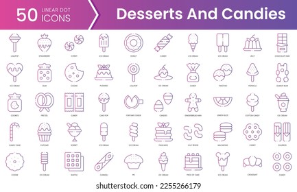 Set of desserts and candies icons. Gradient style icon bundle. Vector Illustration