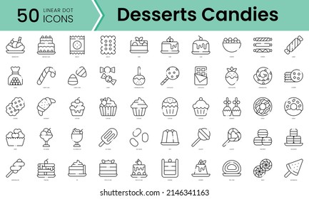 Set of desserts candies icons. Line art style icons bundle. vector illustration