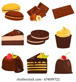 Set of desserts color flat icons for web and mobile design