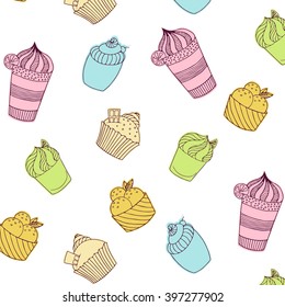 Set of desserts: milk shake, ice cream, cupcake