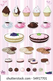 set of desserts, sweetnesses and baking