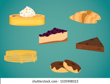 Set of Desserts, Sweets and Delicious Icon Vector.