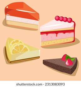 Set of desserts vector illustration. Beautiful pieces of cakes. EPS10