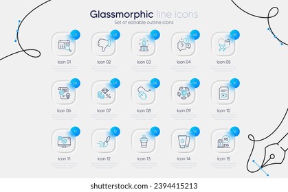 Set of Destination flag, Eco organic and Settings line icons for web app. Takeaway, Sunscreen, Cogwheel icons. Video file, Brush, Money tax signs. Search calendar, Petrol station. Vector