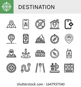 Set of destination icons. Such as Compass, Navigator, Gps, Location, Tracking, Placeholder, Machu picchu, Navigation, Stonehenge, Destination, Route , destination icons