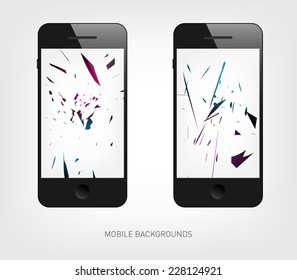 Set of destroy lines, explosion backgrounds for mobiles, smartphones, devices. Clean and modern style