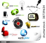 Set of detailed 3D vector Icons - Retro television, Vinyl Record, Gift, Chat, Cursor and other elements