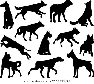 A set of detailed animal silhouettes of a pet dog