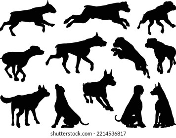 A set of detailed animal silhouettes of a pet dog