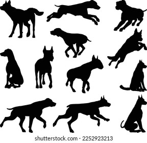 A set of detailed animal silhouettes of a pet dog