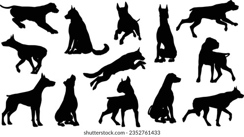 A set of detailed animal silhouettes of a pet dog