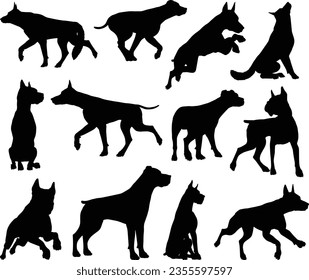 A set of detailed animal silhouettes of a pet dog