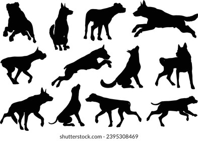A set of detailed animal silhouettes of a pet dog