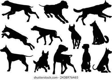 A set of detailed animal silhouettes of a pet dog