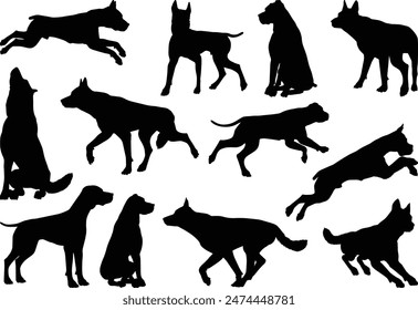 A set of detailed animal silhouettes of a pet dog