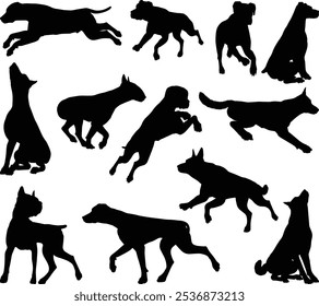 A set of detailed animal silhouettes of a pet dog