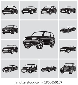 Set of detailed car icons. Vector illustration