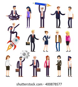 Set of detailed characters people, men and women in action. Shake hands, with a briefcase, secretary, big boss, startup man, colleagues, business lifestyle isolated on white background.
