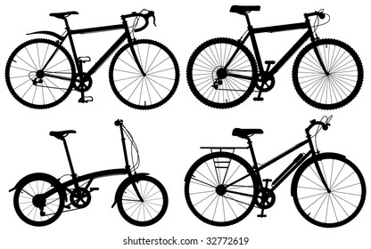 Set of detailed editable vector generic bicycle silhouettes