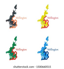 Set of Detailed flat map of Wellington, New Zealand