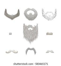 Set of detailed gray mustaches and beards isolated on white