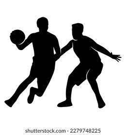 A set of detailed silhouette basketball players in lots of different poses