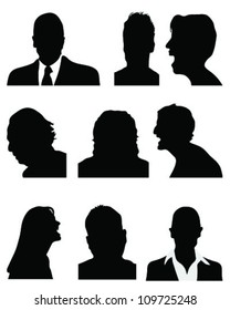Set of detailed silhouettes of heads 3,vector