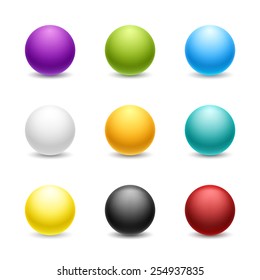 Un conjunto de esferas detalladas. Bolas coloreadas aisladas sobre un fondo blanco. Ilustración vectorial.