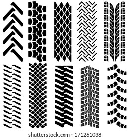 Set of detailed tire prints, vector illustration