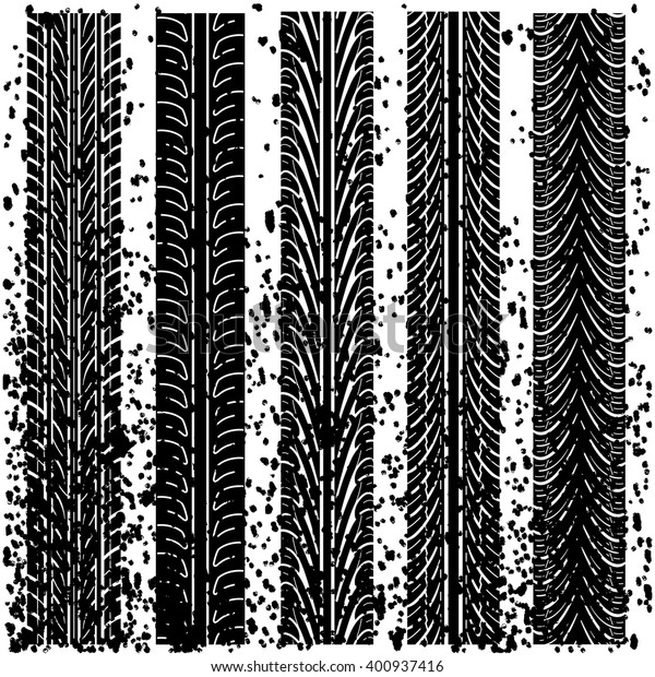 Set of\
detailed tire prints, vector\
illustration