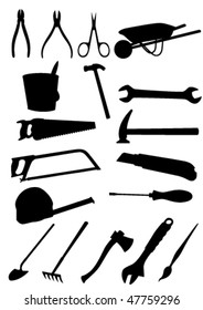 Set of detailed tools isolated on white background