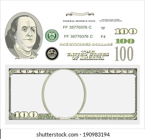 Set of detailed vector ornaments  hundred dollar bills