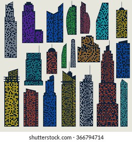 Set of detailed vector skyscraper for design and collages