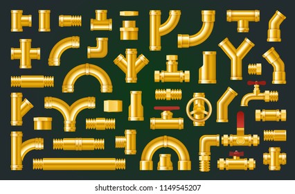 Conjunto de detalles tuberías de diferentes tipos de colección. Suministro de tuberías de agua. Válvula de gas industrial. La construcción y la tecnología de presión industrial fontanería. Ilustración vectorial.