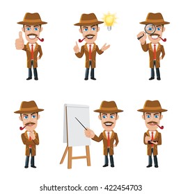 Set of Detective Character in 6 Different Poses