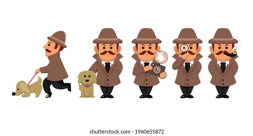 Set of detective investigation character design illustration