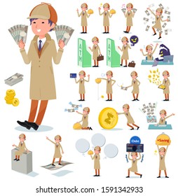 A set of Detective man with concerning money and economy.There are also actions on success and failure.It's vector art so it's easy to edit.
