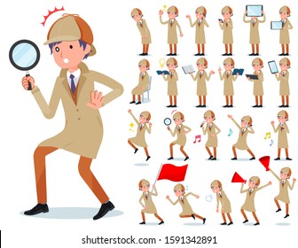 A set of Detective man with digital equipment such as smartphones.There are actions that express emotions.It's vector art so it's easy to edit.
