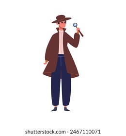 conjunto de poses de detective en un traje marrón varios