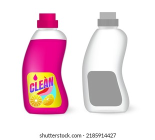 Conjunto de botellas de plástico detergente con producto de limpieza química. varias formas blanco 