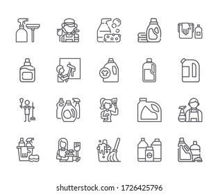 Set of detergent Related Vector Line Icons. Includes such Icons as cleaning, soap, cleanliness, washing and more. - vector